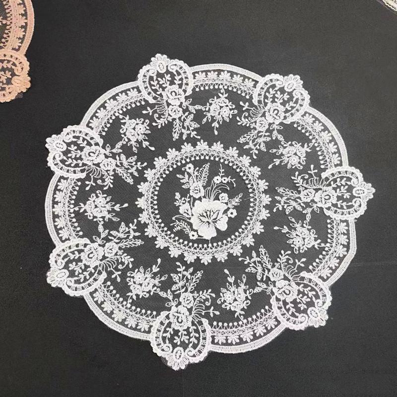 33cm Beautiful Pattern Table Mat Retro French Lace Coffee Cup Mat Embroidery Placemat Vase Table Lamp Ornament Photo Prop Napkin