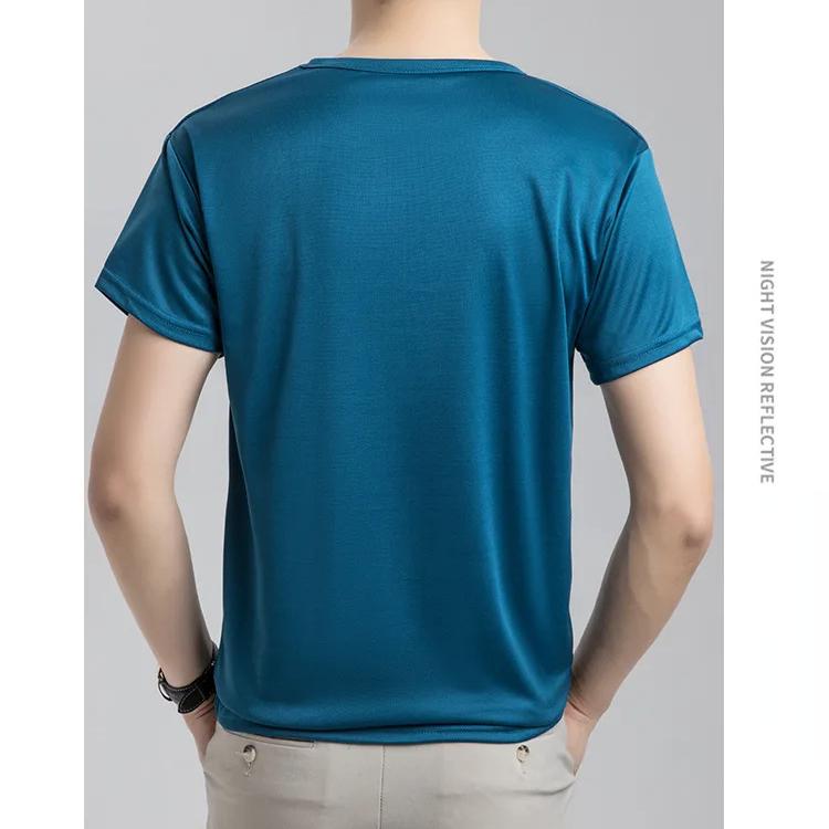 Sommer Eisseide T-Shirt Herren Kalt Kurzarm O-Ausschnitt Stretch Schnelltrocknend Atmungsaktiv Sport Shirt T-Shirt Herren