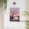 Japanese Style Forest Cherry Blossoms Snow Cat Landscape Art Poster Canvas Painting Wall Prints Picture Living Room Home Decor