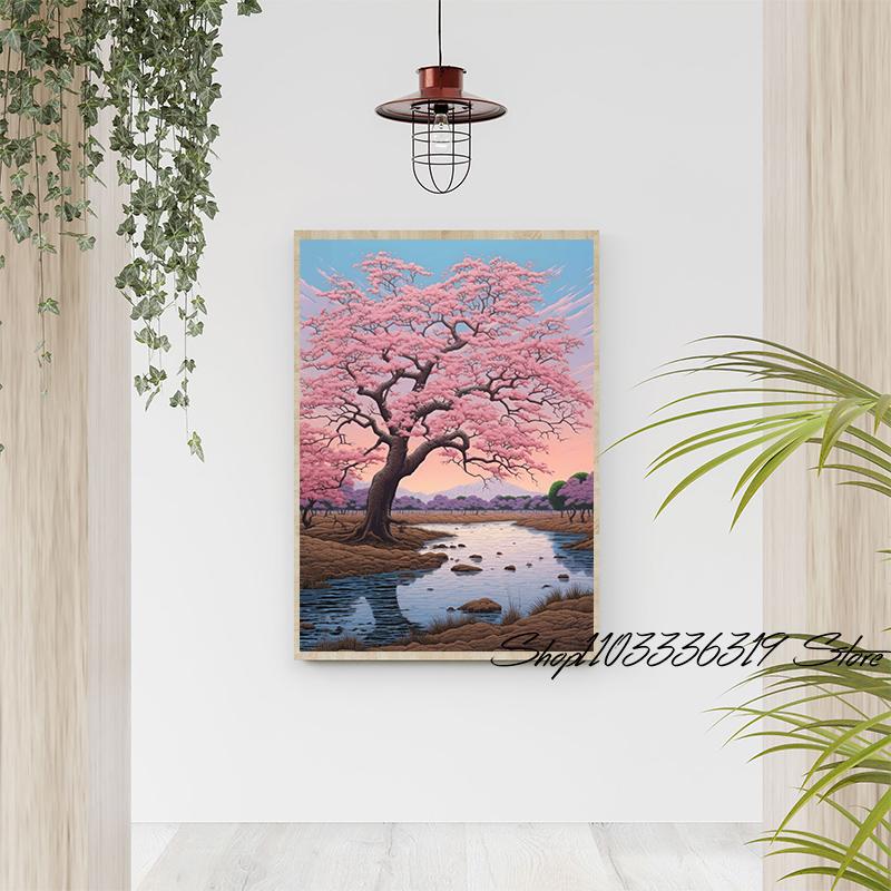 Japanese Style Forest Cherry Blossoms Snow Cat Landscape Art Poster Canvas Painting Wall Prints Picture Living Room Home Decor