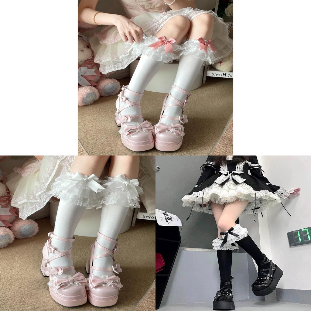 Lolita Lace Bow Kneehigh Socks With Cotton Material For Summer And Spring Fashion