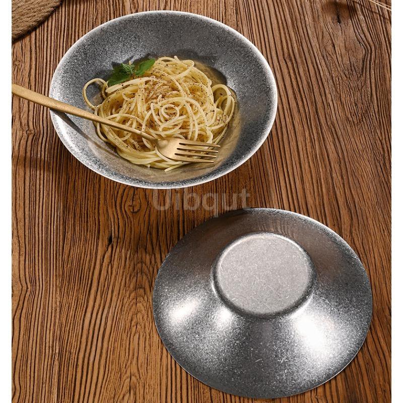 Vintage Stainless Steel Pasta Plate Korean Salad Bowl Crayfish Plate Golden Western Dining Plate Ramen Mixed Noodle Bowl Platos