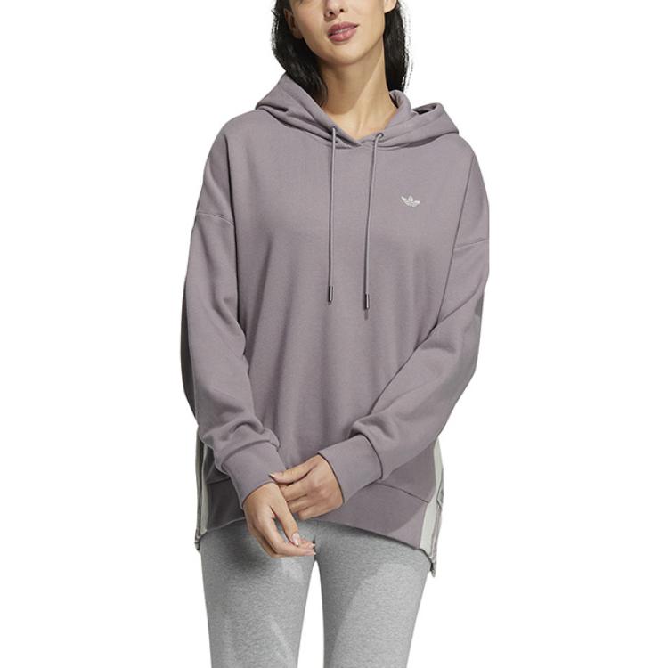 adidas Originals Kleeblatt-Logo Print Kordelzug-Hoodie mit langen Ärmeln Damen Oberteile Lila IC8123