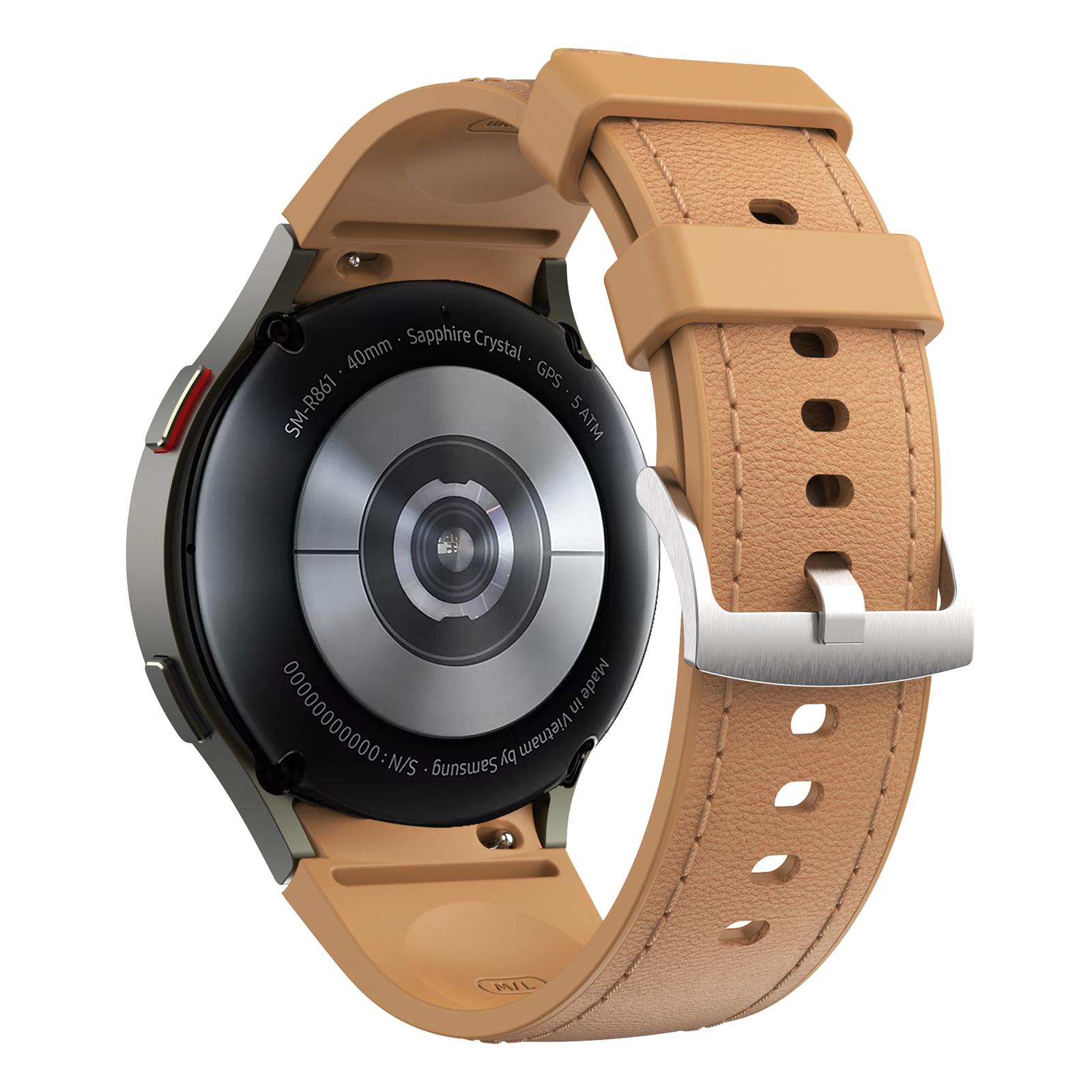 

Watch Band For Samsung Galaxy Watch7/Watch6/Watch 5/Watch4 Silicone+Leather Adjustable Strap Armband Light Brown