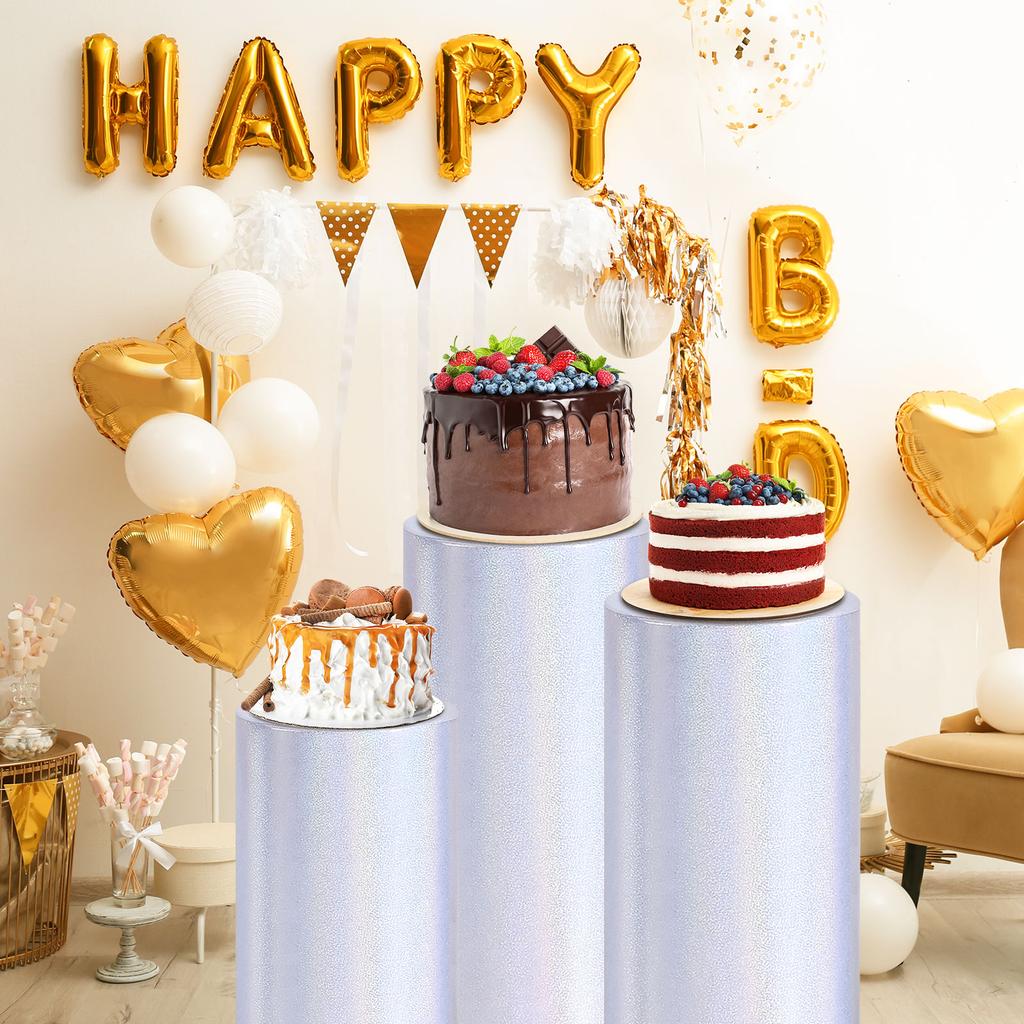 3pcs Plinth Stand Cover Laser Reflective Fabric Pedestal Column Cylinder Cover Cylinder Spandex Stand Cover for Birthday Wedding