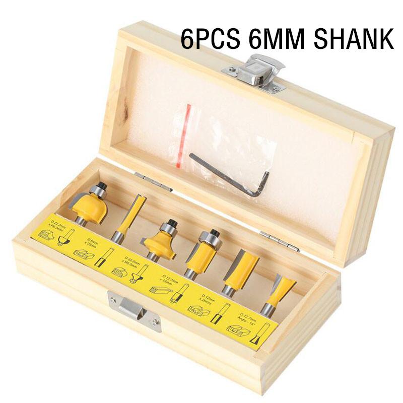 6pcs Router Bit Set 6mm 1/4inch Shank Trimming Straight Milling Cutter Wood Bits