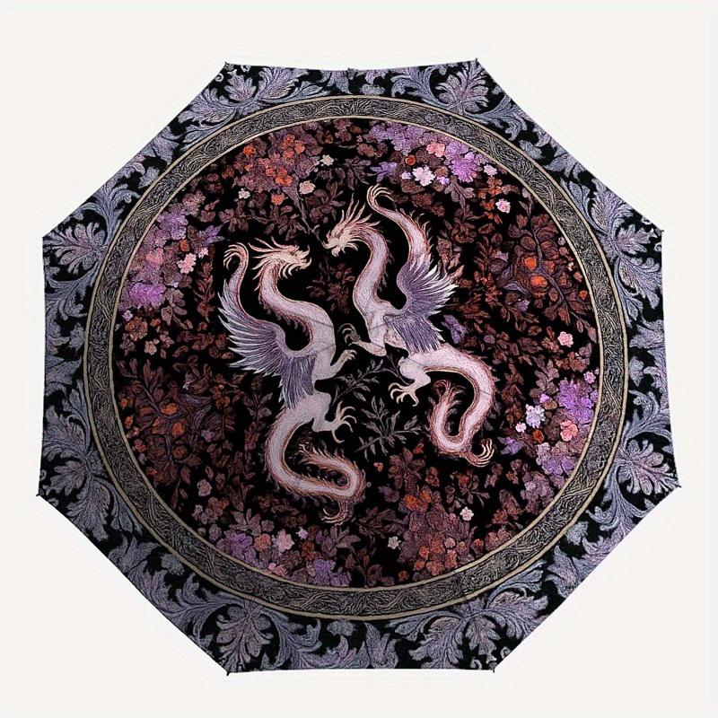 Dragon Dance: Circular Floral Rug - Luxury Home DecorUmbrella, Portable 3-Fold Compact Umbrella for Men & Women Gift