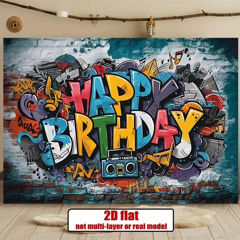 2D Blue Silver Balloon Happy Birthday Photography Backdrop for Photo Booth