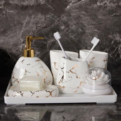 6/7pcs Set Gold Marble Ceramics Bathroom Accessories Set Soap Dispenser/Toothbrush Holder/Tumbler/Soap Dish Bathroom Products