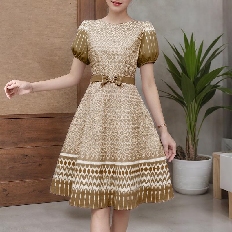 

ZANZEA Женское летнее повседневное платье с круглым вырезом и короткими рукавами с принтом 4XL хаки