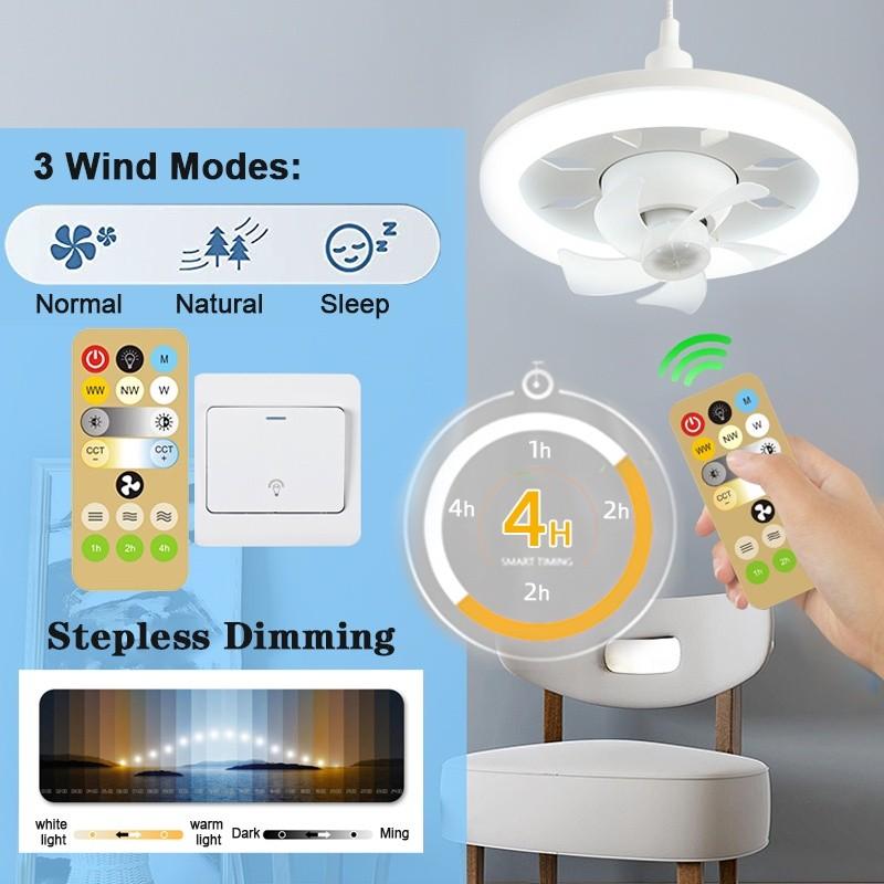 360° Moving Head Screw Fan Light Kitchen Smart Remote Control Exhaust Fan E27 Electric Ceiling Fan With Light