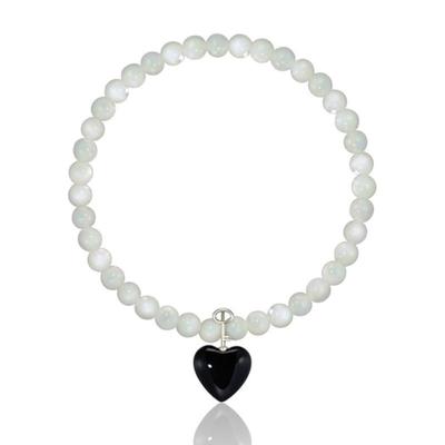 MIAF 925 SILVER Onyx Heart Bong Bong Bracelet MF057B