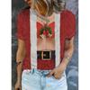 Womens Slim Fit Round Neck Short Sleeve T-Shirt With 3D Santa Claus Print Soft Cotton-Feel Fabric Casual Office Wear