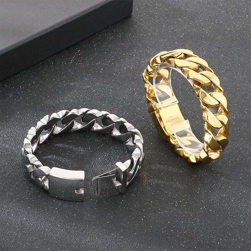 21mm Width Personalized Shiny Men's Women's Bracelet Stainless Steel Cuban Chain Punk Style Jewelry Street Accessories
