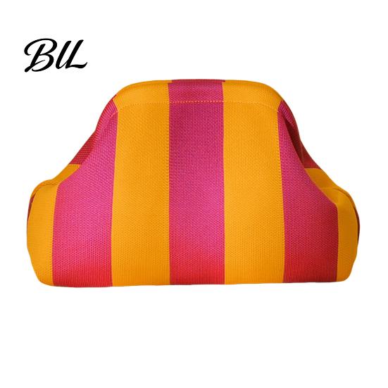 Kiss Lock Clutch Purse Woven Striped for Woman, Large Capacity Cosmetic Pouch, Portable Knit Dumpling Bag, Handbag Evening, Party Toiletry Bag