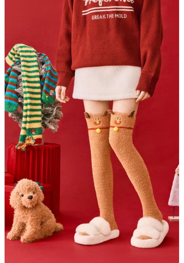 2020 Autumn/Winter Women's Coral Over-the-Knee Socks with Thickened Length and Cartoon Animal Patterns