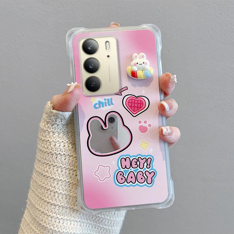 KEYSION Handyhülle mit Umhängeband für Realme C75 C75x Niedliche Cartoon-Lanyard-Spiegel-Stoßfeste Hülle für OPPO Realme C71