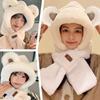Cute Bear Plush Cap Scarf Lovely Beanie Hat Scarf Set Warm Pullover Ear Warm Protection Faux Wi J7W7