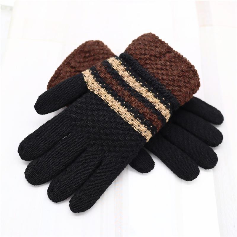 Men's Wool Gloves - Warm, Cold-Proof, Thick Knit Five-Finger Design for Autumn and Winter