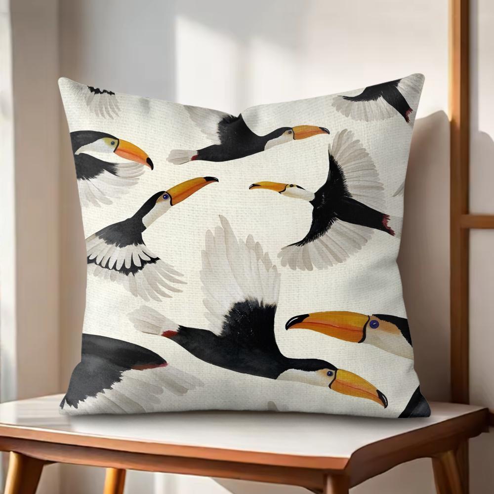 Toucan Cushion Cover Natural Linen Organic Fabric DoubleSided Printing Couch Pillow Covers Home Decor Gift