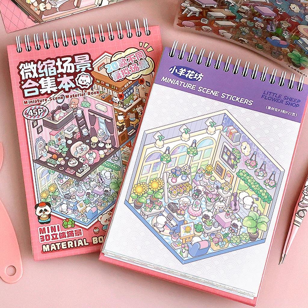 Miniature Scene Sticker Book Cartoon Stickers 3D House Miniature Scene Landscape Sticker Stacking Pasting Festival Birthday Gift
