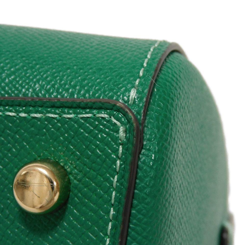 Used 9726 Roan Satchel 79946 7922 Cross Grain Calfskin 2-Way Shoulder Bag Crossbody with Metal Logo Green Unisex from