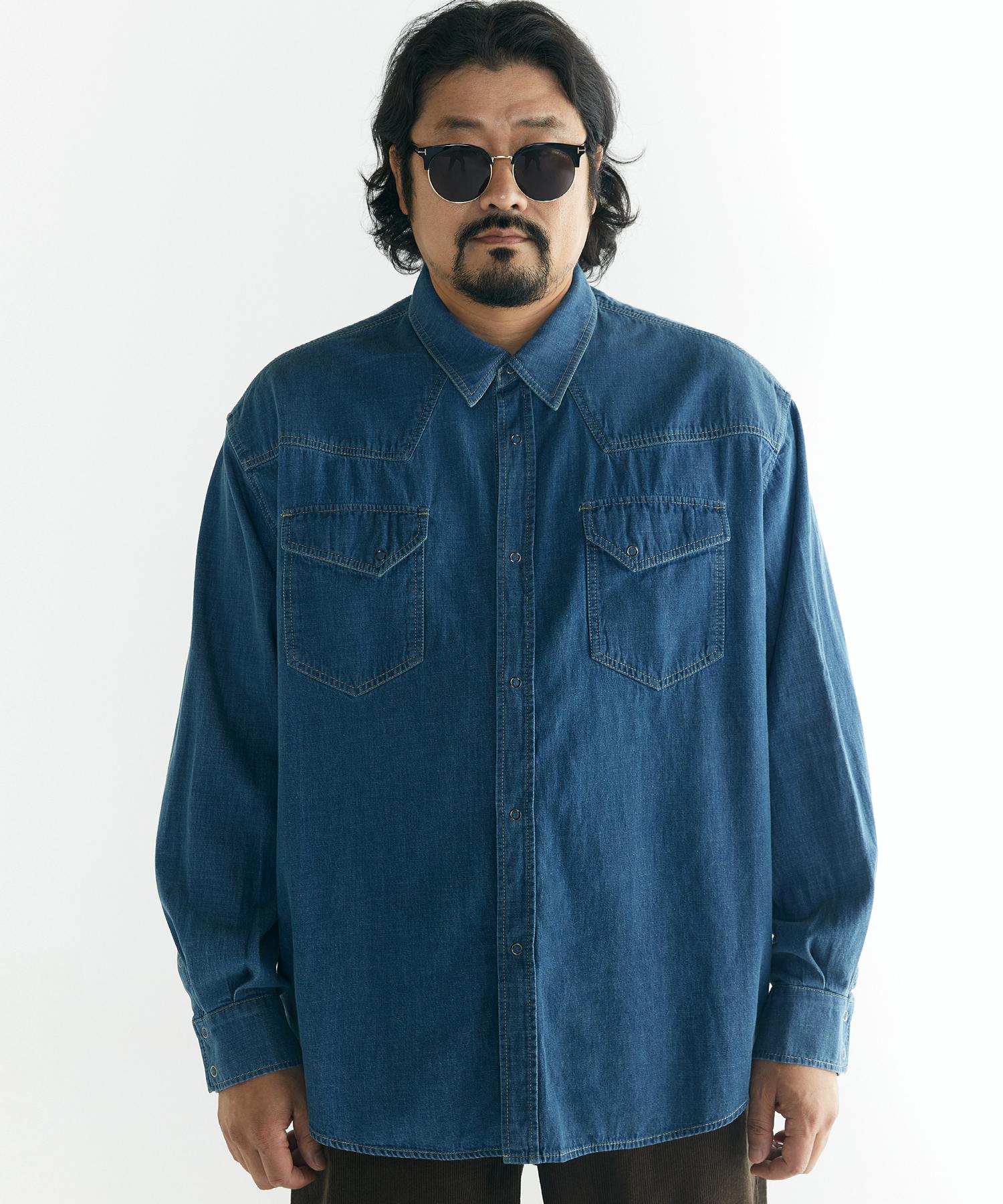 Buboom [Большой размер] Джинсовая рубашка Westside Синяя 2_Xxl(115~125)