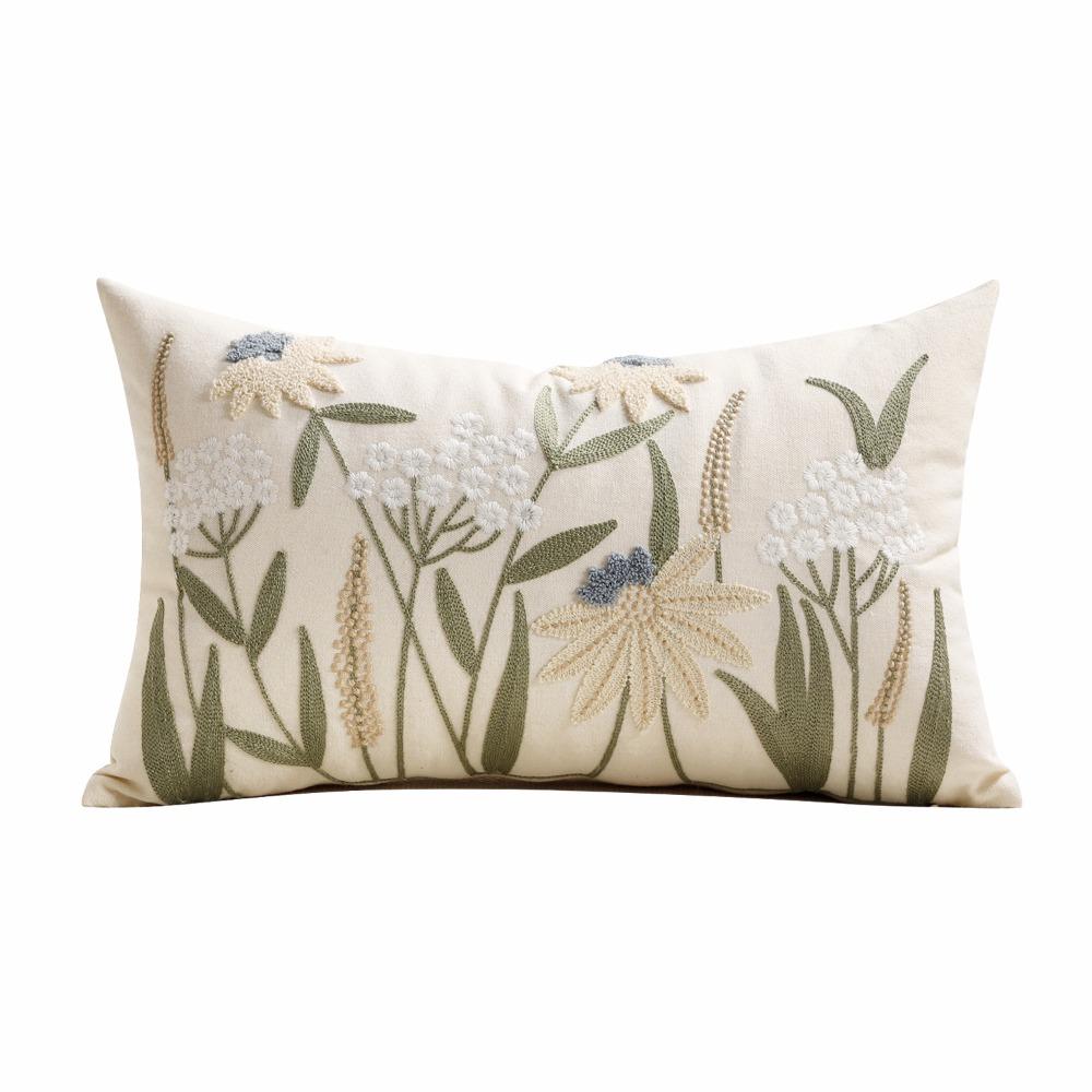 Pastoral Floral Tufted Throw Pillow Cover Canvas Throw Pillowcase  Home Decor
