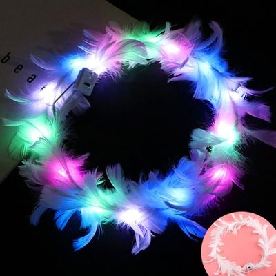 LED Wreath Imitation Goose Feather Decor Colorful Luminous Lightweight Angle Crown Headband Women Headdress Girls Wedding Christmas Party Gift