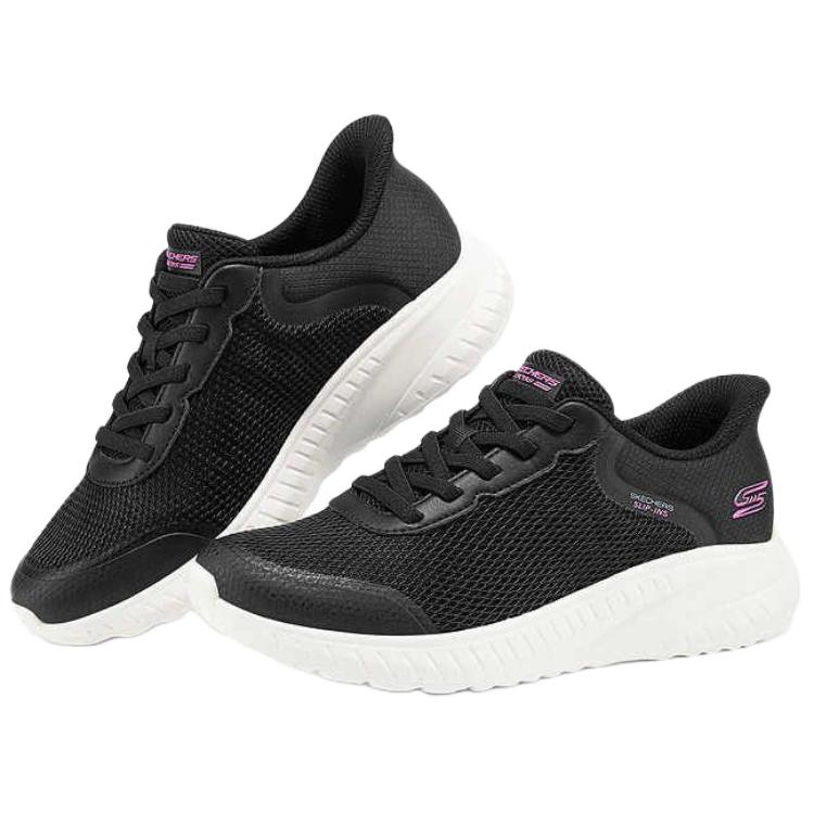 Skechers Bobs Squad Chaos Comfortable Soft Low Top Casual Running Shoes Women Sneaker Black 117639-BLK