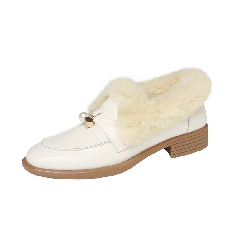 

Meotina Жіночі лофери з натуральної шкіри з круглим носком На товстому низькому каблуці Туфлі з овчини та хутра Лаконічні жіночі модні туфлі зимові білі 40 39 білий