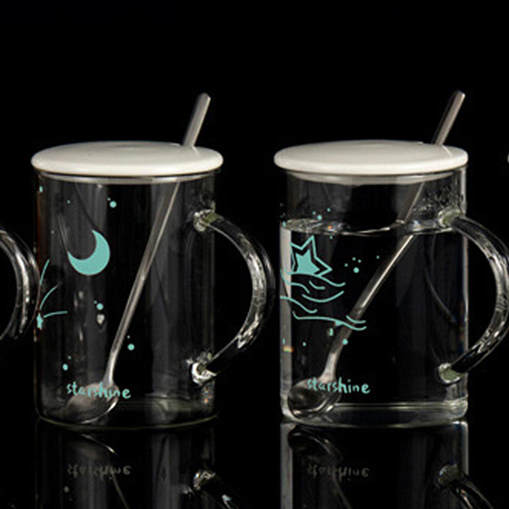 Astronomy Lovers Glass Mugs 480ml Light Changing Mug with Spoon Lid Constellation Luminous Mug Night Sky Birthday New Year Gifts