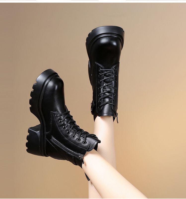 Women's Winter Leather Snow Boots, Thick Sole, Fleece-Lined, Warm Cotton Martin Ankle Boots