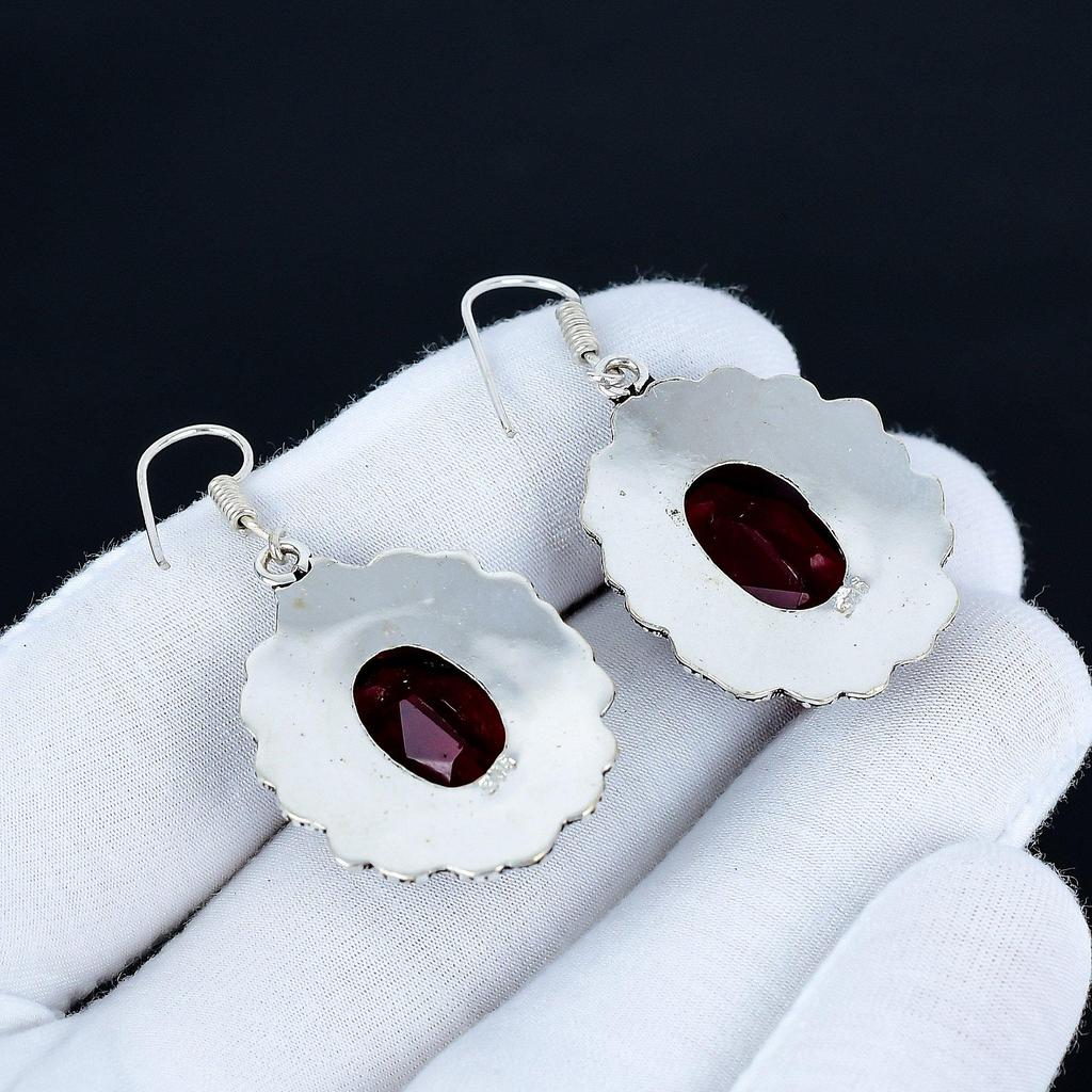 Red Garnet Gemstone Earrings, 925 Sterling Silver Earrings, Handmade Silver Earrings For Gift, Red Garnet Dangle Drop Earrings For New Year Gift