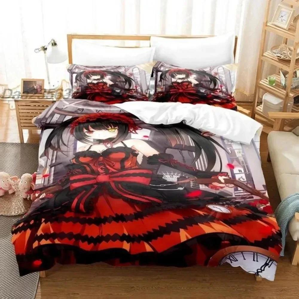 Comforter Anime Date A Live Kurumi Tokisaki Bedding Set 3D Printed Suitable For Bedroom Kids Home Textile