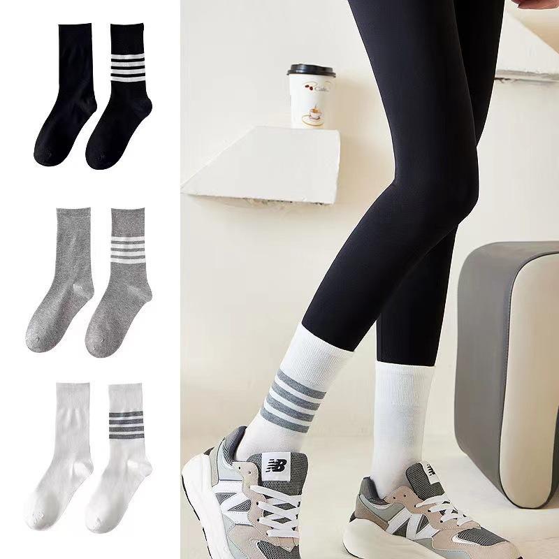 5 Paia Calzini Sottili Stile College a Quattro Barre TB Color Block Marea Rosso Rete Cotone Senza Cuciture Anti-pilling a Righe al Polpaccio