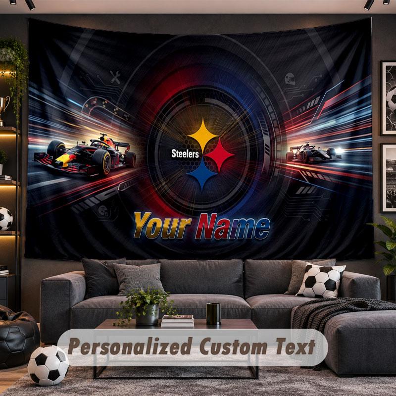 Wall Hanging Tapestry Custom NamePittsburgh Steelers Pattern Personalized Printed Fabric Wall Decor