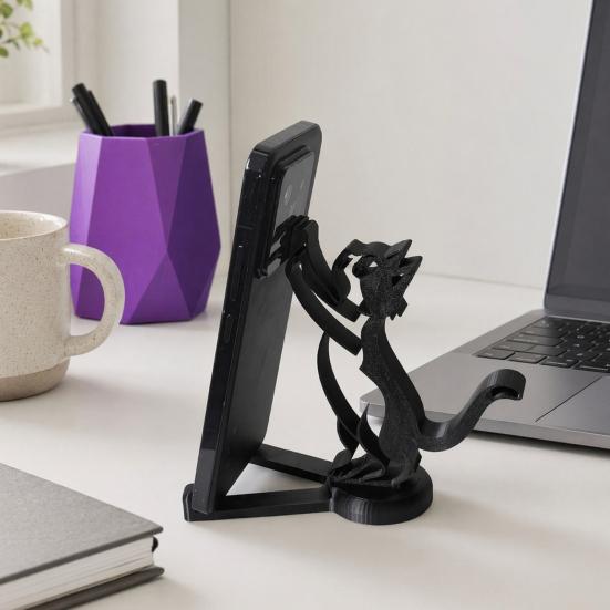 Přenosný mobilní stojánek 3D tištěný držák na telefon, Jednodílný tvarovaný stojánek, Odolný držák ve tvaru šplhající kočky, Stabilní podpora pro sledování videí