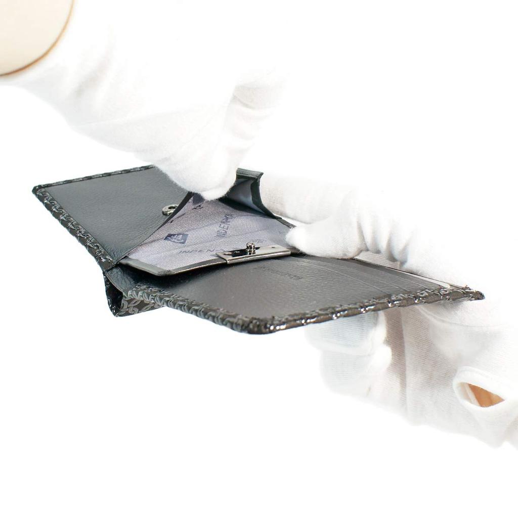 Inden Billfold Black with Black Small Ring [Inden-ya] Bi-fold Wallet, C, Thin, Deerskin, Lacquer, Pattern, 2003-01-177