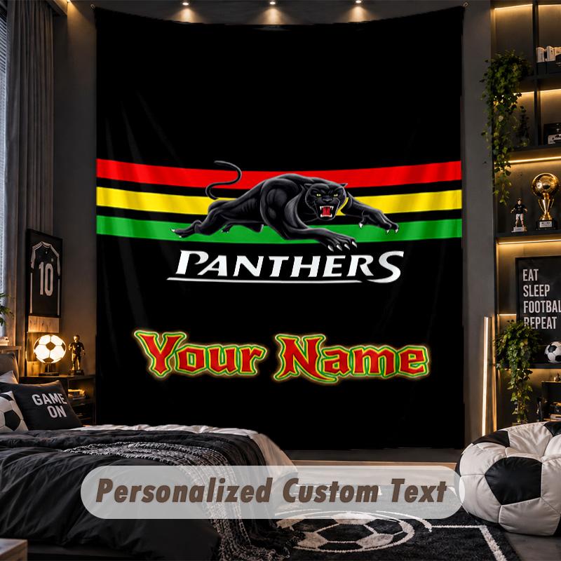 TapestryPenrith Panthers Custom Name Text Personalized Wall Hanging Tapestry Home Wall Decor