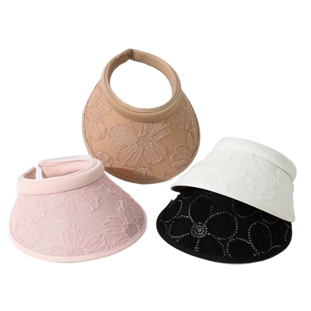 New summer headband empty top hat lace flower cloth empty top hat summer versatile casual sun hat outdoor sun protection hat