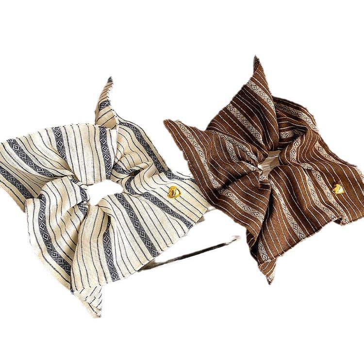 2025 Retro Striped Square Scrunchie with Korean Bow