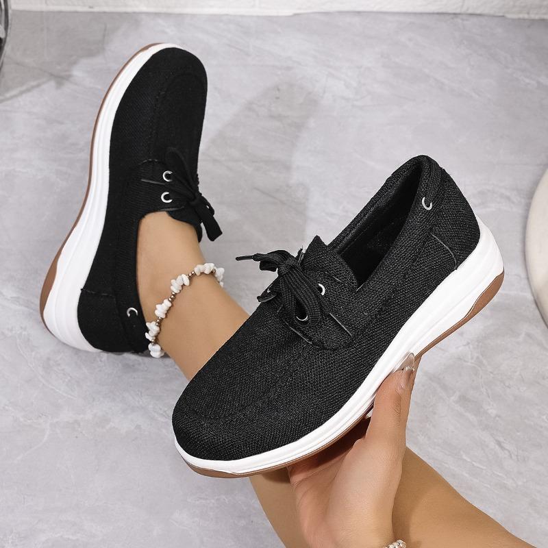 Fashion Women's Fashion Round-toed Lace-up Wedge-heeled Casual Shoes Spring and Autumn Simple and Versatile Thick-soled Vulcanized Shoes