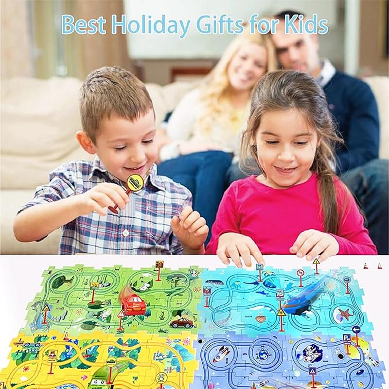 Puzzle Set Electric Tram Children's Toys DIY Track Play Mat Railroad Car Mini Road Signs Scene Jigsaw Puzzle Toys Boy Girl Gifts