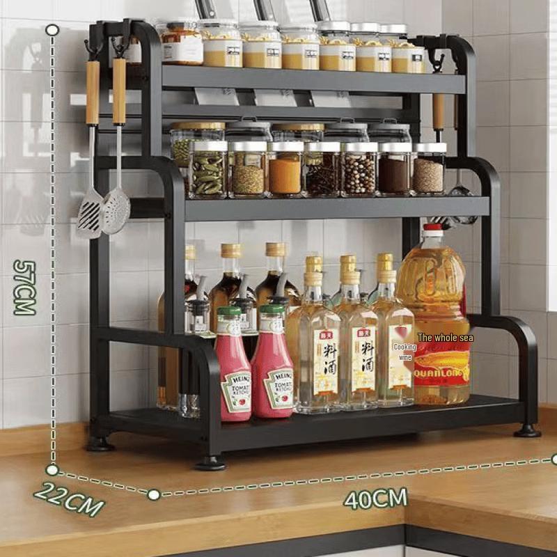 Modern 2-Tier Carbon Steel Kitchen Spice Rack