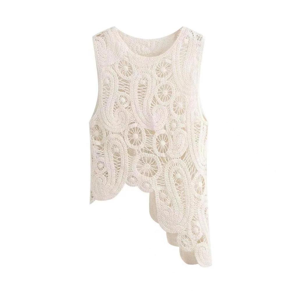 Knitted Irregular Crochet Hollow Out Vest Cardigan Summer Sleeveless Design Niche Tank Top