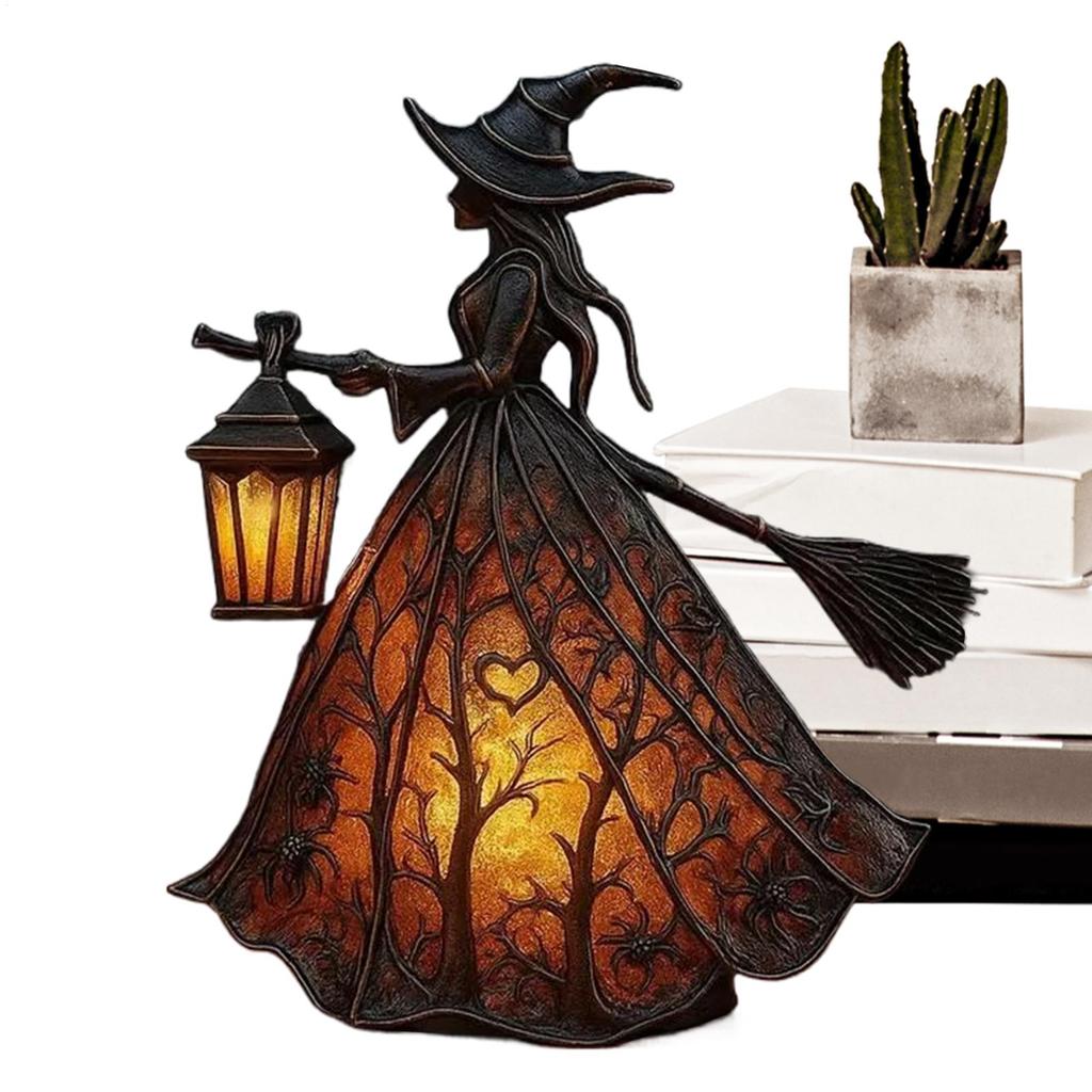 Halloween Witch Lamp Resin Craft Ornaments Halloween Witch Decor Table Centerpiece Home Decoration for Porch Kitchen Lawn