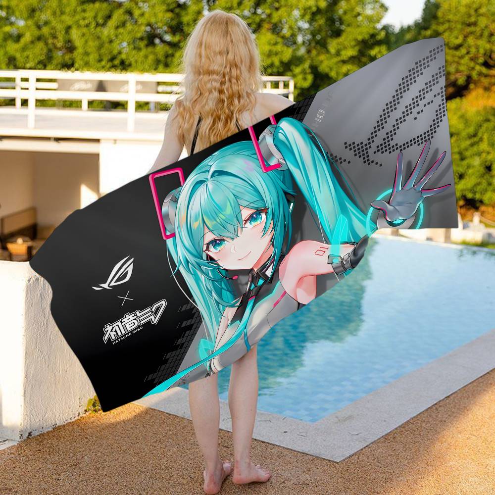 H-Hatsune M-Miku Anime Beach Swimming Towel Soft Absorbent Washcloth Children's Gifts for Kids Travel Camping Gym