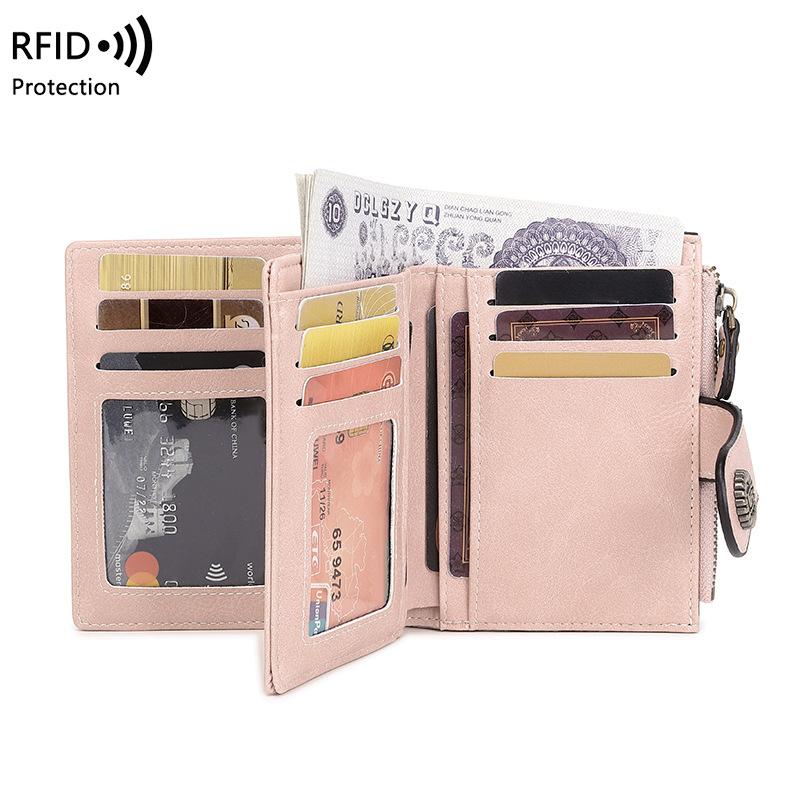 RFID Anti-theft Brush Wallet, Short Zipper Wallet, Large Capacity Women's Change Purse