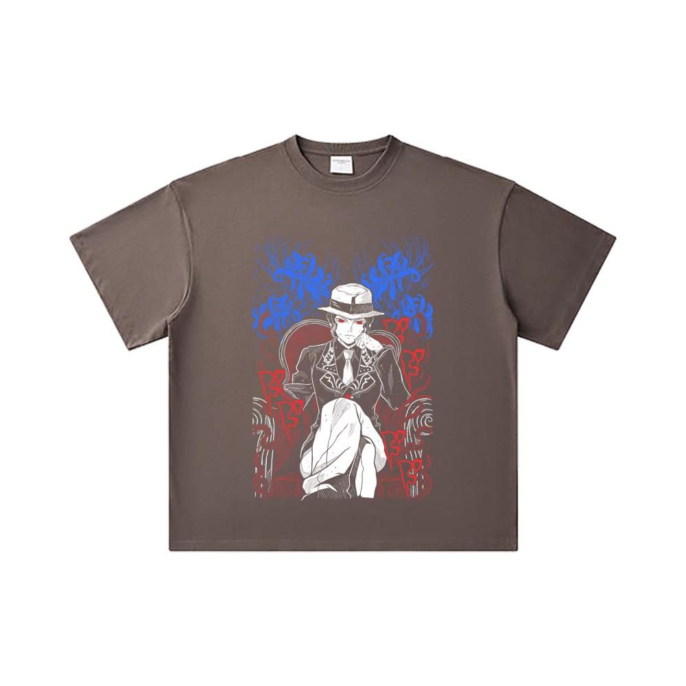 260 GSM Double Yarn 32 Count 100% Cotton Demon Slayer V38 Muzan Print Unisex Heavy Cotton T Shirt